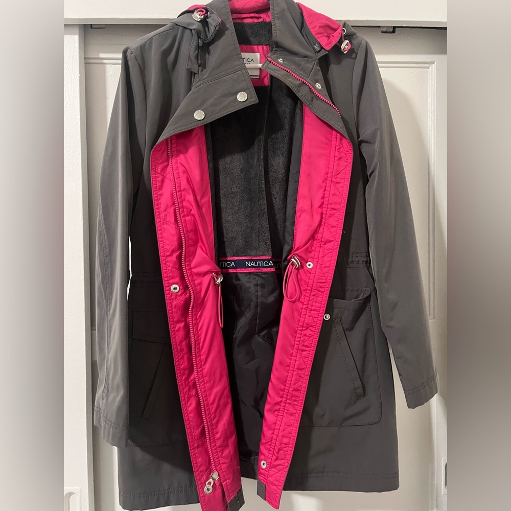 Nautica Women's Charcoal and Fuchsia Trench Coat